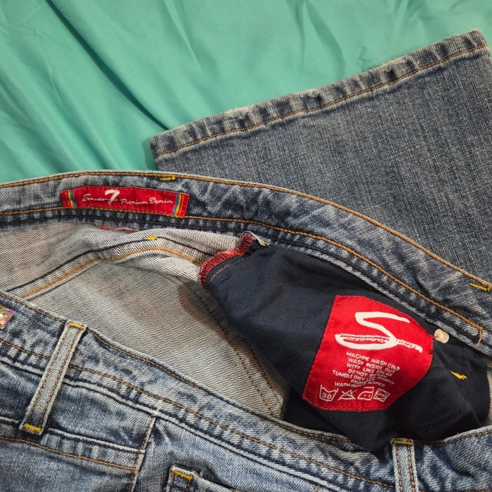 Seven7 Premium Denim Medium Wash Straight Leg Jeans Embroidered Pockets Mens 36